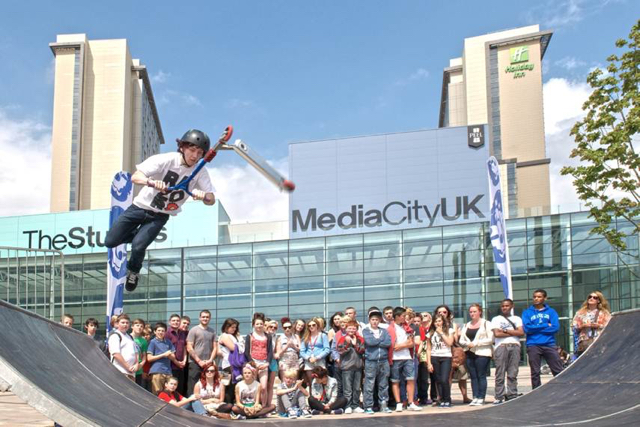 Corporate brand launch, half pipe in use